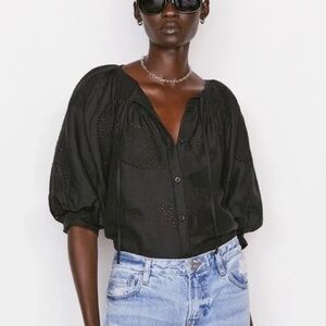 Frame eyelet puff blouse black size Medium